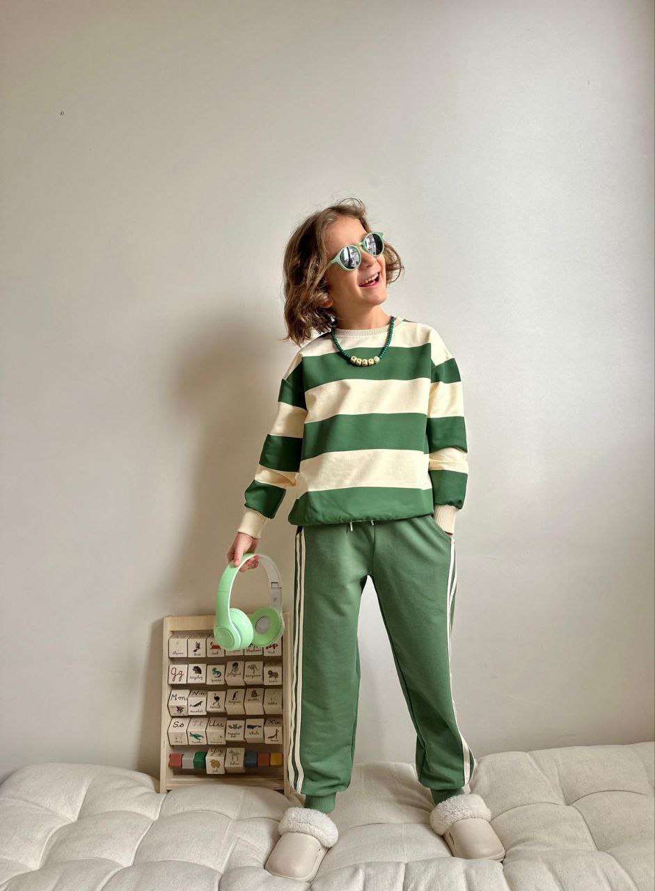 Yeşil Çizgili Erkek Çocuk Takım
